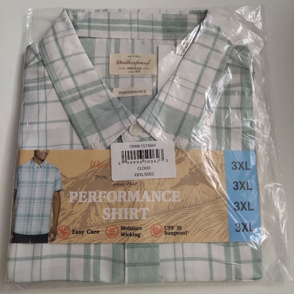 Weatherproof Men's Plaid Short-Sleeve Shirt  White and Light Green 3XL New